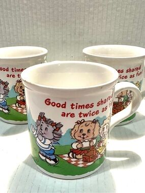 Vintage Get along Gang-Cute Cartoon Picnic Ceramic Mug - lot of 3 Japan